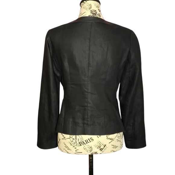 Lafayette 148 New York Black Linen Full Zip Jacket with Leather Accents 6P - Picture 2 of 12